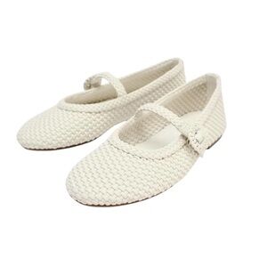 ZARA White Woven Faux Leather Mary Jane Flats Size 38 US 7.5